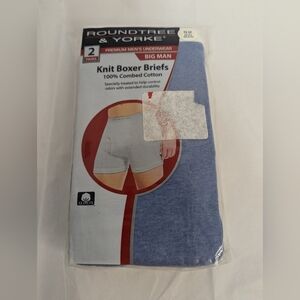 MEN'S 2 PAIRS ROUNDTREE & YORKE KNIT BOXER BRIEFS -BIG TALL- 52 - Blue & Gray